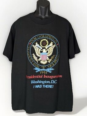 Vtg 1993 Clinton Gore Inauguration Anvil Single Stitch Black T Shirt Sz XL USA